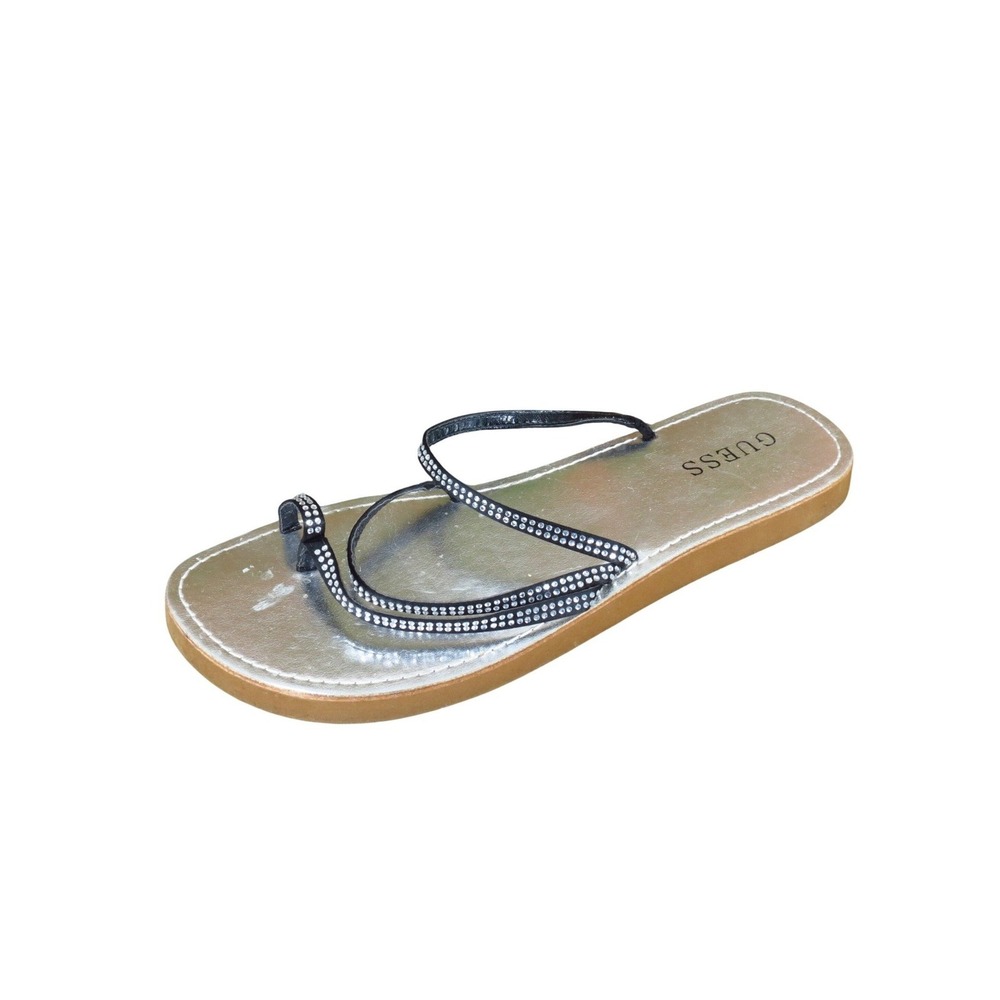 Guess Glizet Women Strappy Sandal Size 8 Summer Sparkle Black Silver Rhinestone